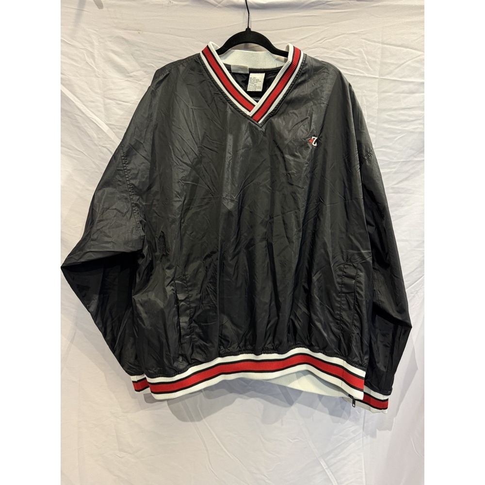 JERZEES Vintage Black Windbreaker Jacket Striped Ribbing Logo Zipper 2X